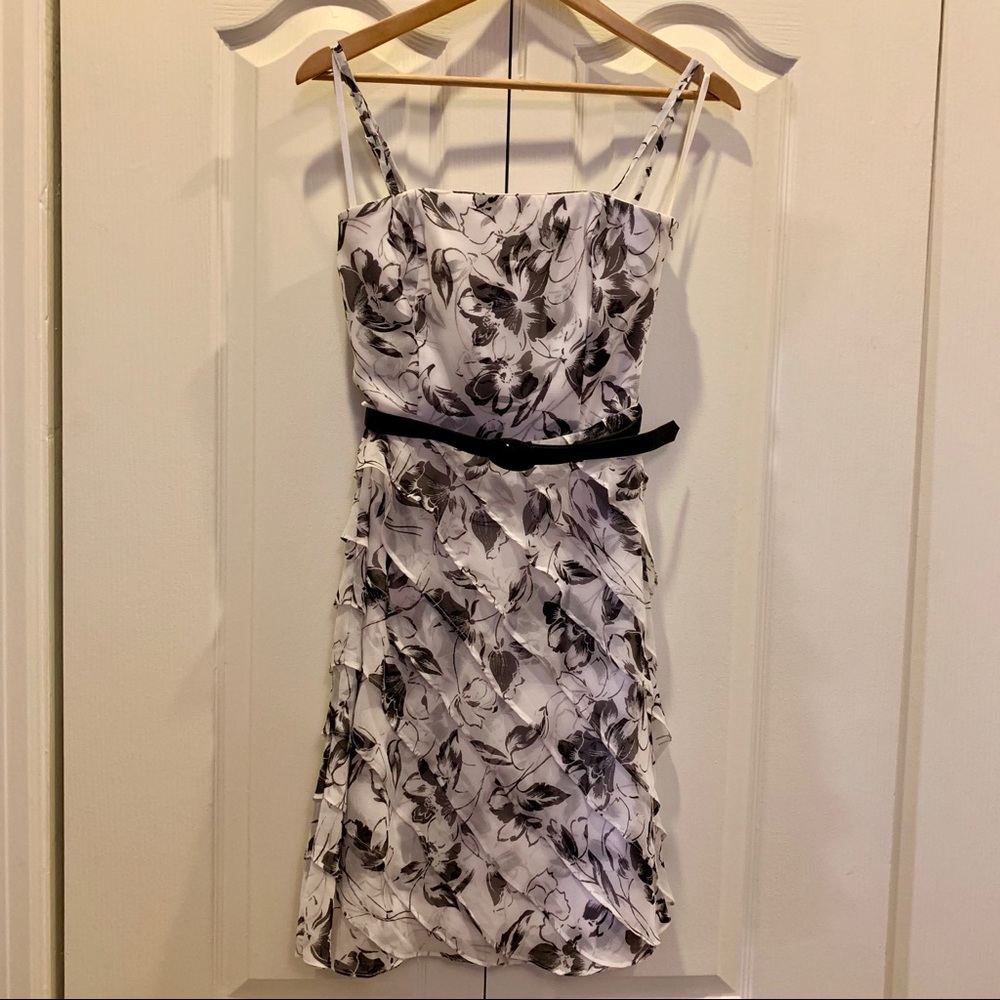 White House Black Market b&w floral ruffle dress